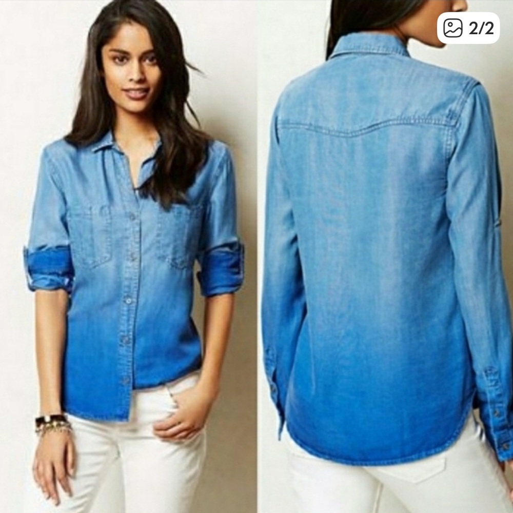 Cloth and Stone/Anthropology Denim Ombré Ladies Button Down Shirt